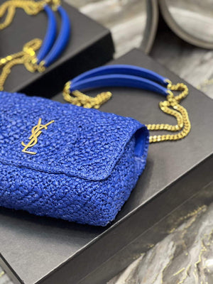 YSL 515821 Jamie Leather-Trimmed Raffia Shoulder Bag Blue - Default Title - View 7