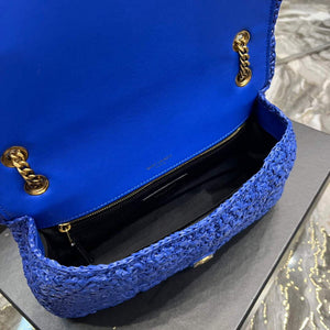 YSL 515821 Jamie Leather-Trimmed Raffia Shoulder Bag Blue - Default Title - View 9