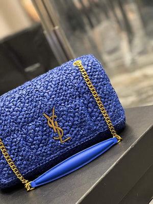YSL 515821 Jamie Leather-Trimmed Raffia Shoulder Bag Blue - Default Title - View 10