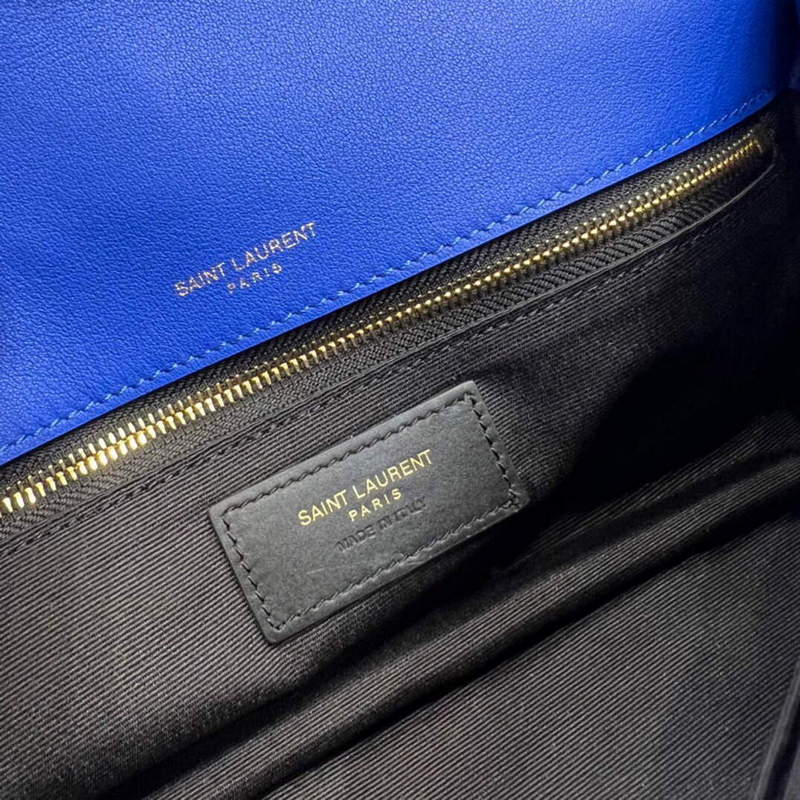 YSL 515821 Jamie Leather-Trimmed Raffia Shoulder Bag Blue