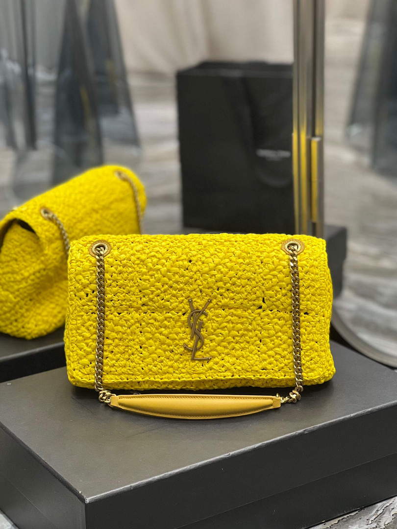 YSL 515821 Jamie Leather-Trimmed Raffia Shoulder Bag Yellow - Default Title - View 2