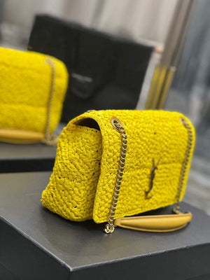 YSL 515821 Jamie Leather-Trimmed Raffia Shoulder Bag Yellow - Default Title - View 4
