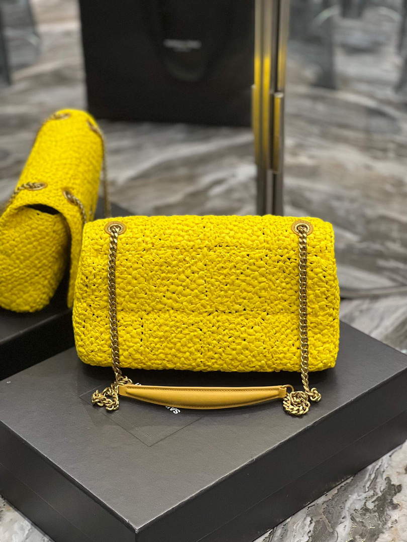 YSL 515821 Jamie Leather-Trimmed Raffia Shoulder Bag Yellow - Default Title - View 6