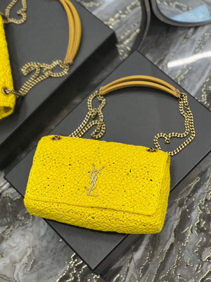 YSL 515821 Jamie Leather-Trimmed Raffia Shoulder Bag Yellow - Default Title - View 7