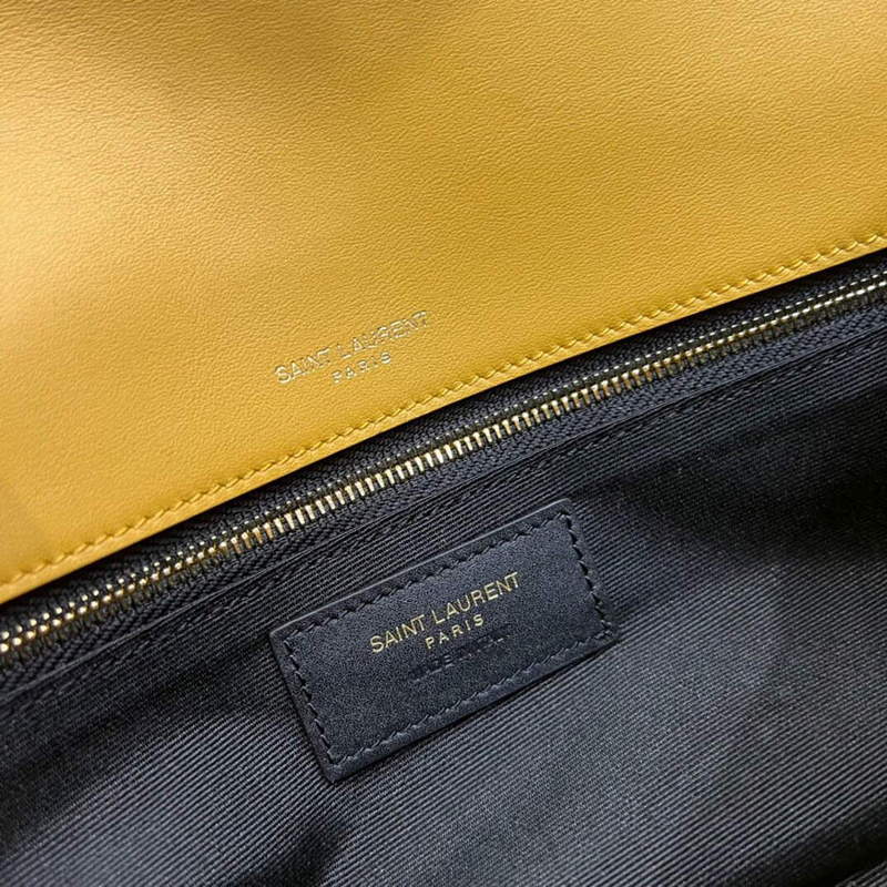 YSL 515821 Jamie Leather-Trimmed Raffia Shoulder Bag Yellow