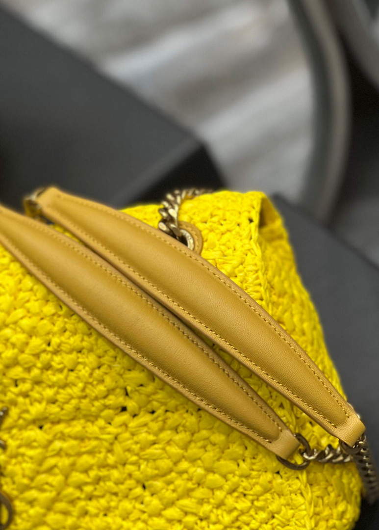 YSL 515821 Jamie Leather-Trimmed Raffia Shoulder Bag Yellow - Default Title - View 15