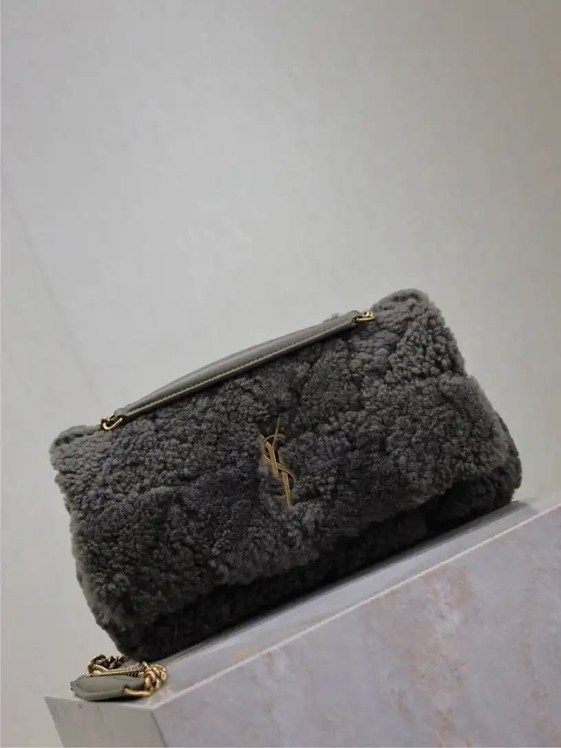 YSL 515821 Saint Laurent Shearling Medium Jamie Bag Dark Green
