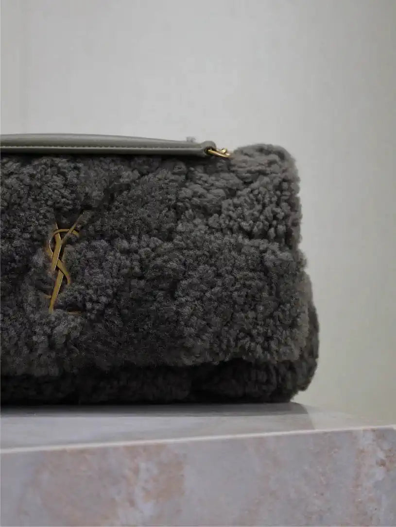 YSL 515821 Saint Laurent Shearling Medium Jamie Bag Dark Green