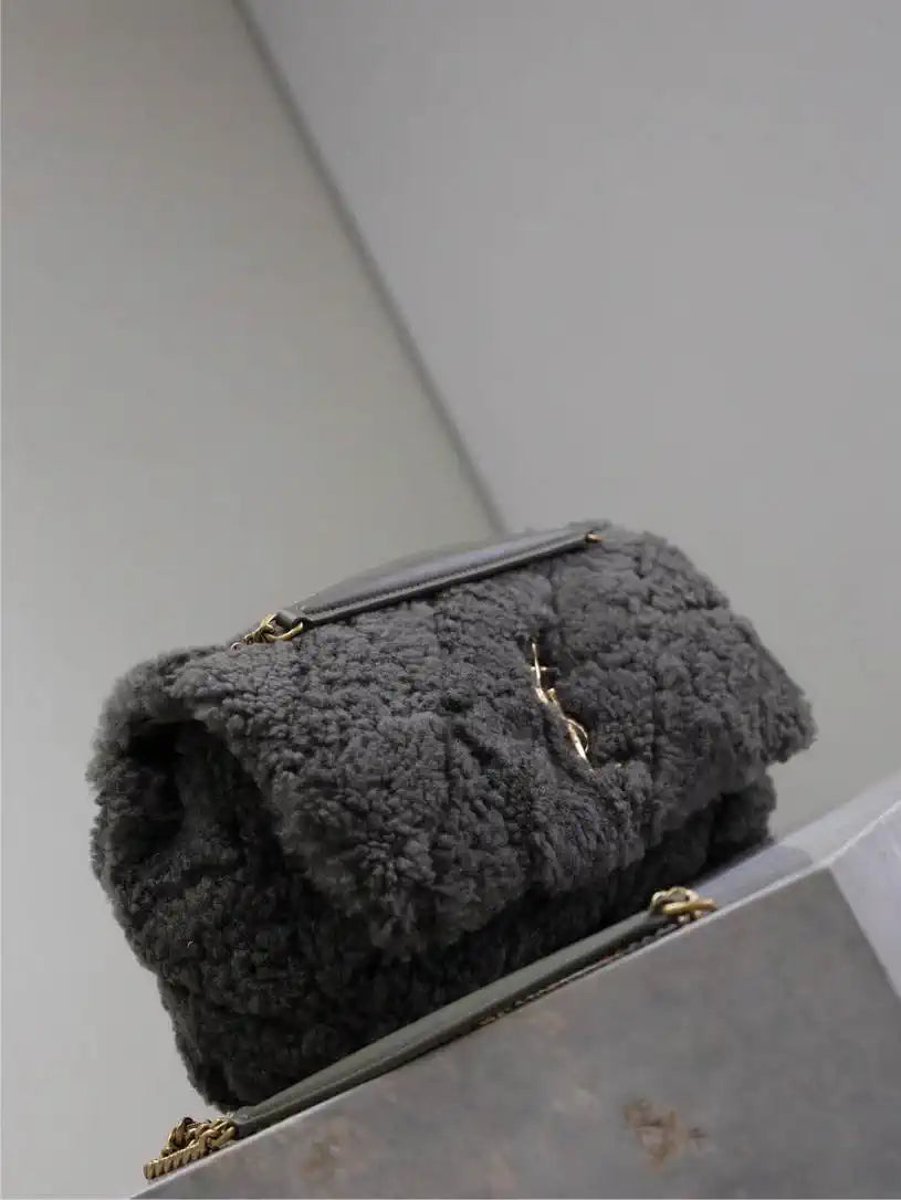 YSL 515821 Saint Laurent Shearling Medium Jamie Bag Dark Green