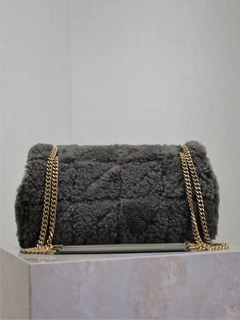 YSL 515821 Saint Laurent Shearling Medium Jamie Bag Dark Green