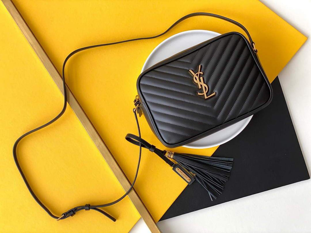 YSL 520534 Lou Camera Bag In Matelassé Leather Black Gold Buckle