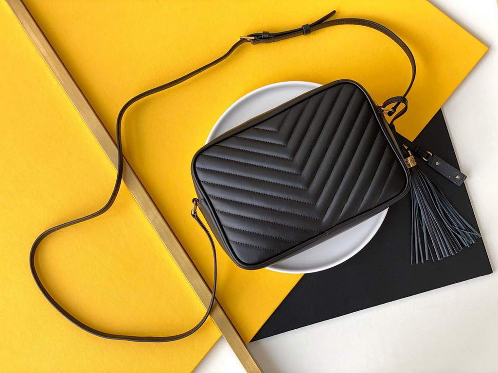 YSL 520534 Lou Camera Bag In Matelassé Leather Black Gold Buckle