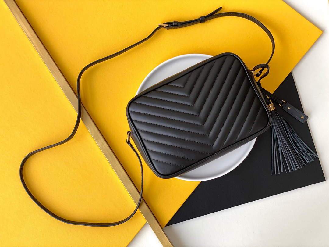 YSL 520534 Lou Camera Bag In Matelassé Leather Black Gold Buckle