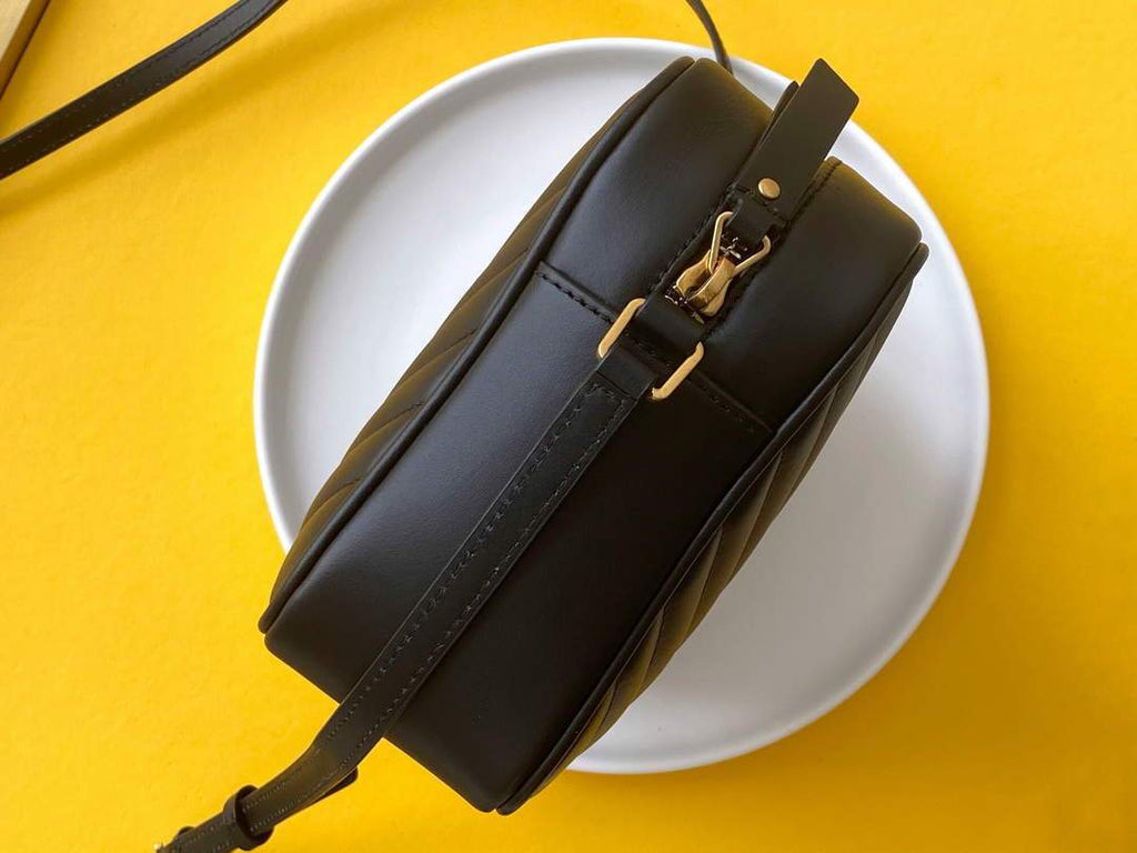 YSL 520534 Lou Camera Bag In Matelassé Leather Black Gold Buckle