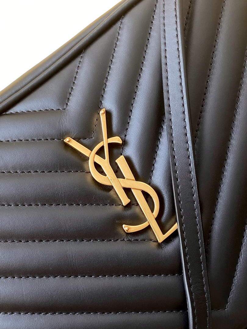 YSL 520534 Lou Camera Bag In Matelassé Leather Black Gold Buckle