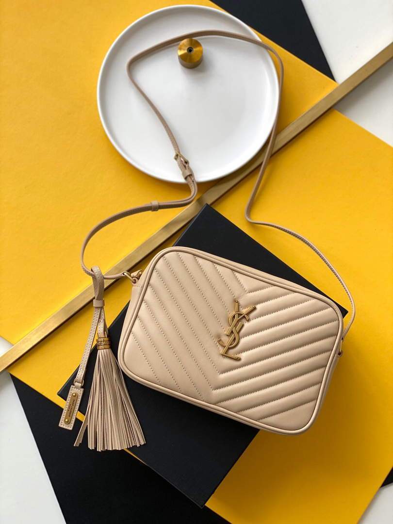 YSL 520534 Lou Camera Bag In Matelass¨¦ Leather Apricot