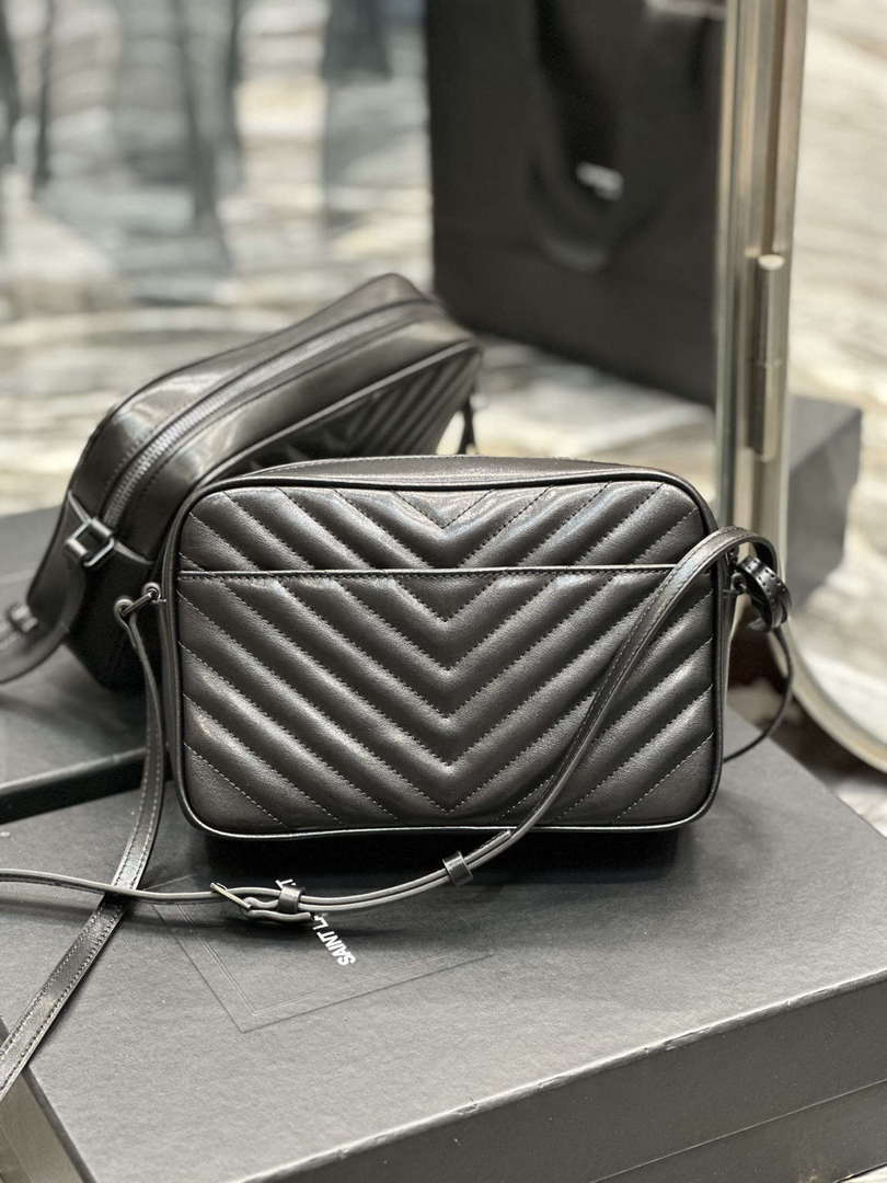 YSL 520534 Lou Camera Bag In Matelass¨¦ Leather Black with Black Logo