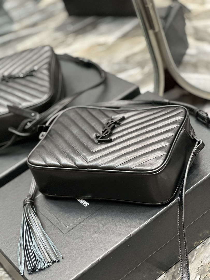 YSL 520534 Lou Camera Bag In Matelass¨¦ Leather Black with Black Logo