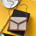 YSL 532750 Yves Saint Laurent Cassandra Monogram Clasp Bag In Micro Raffia And Box Leather Brown