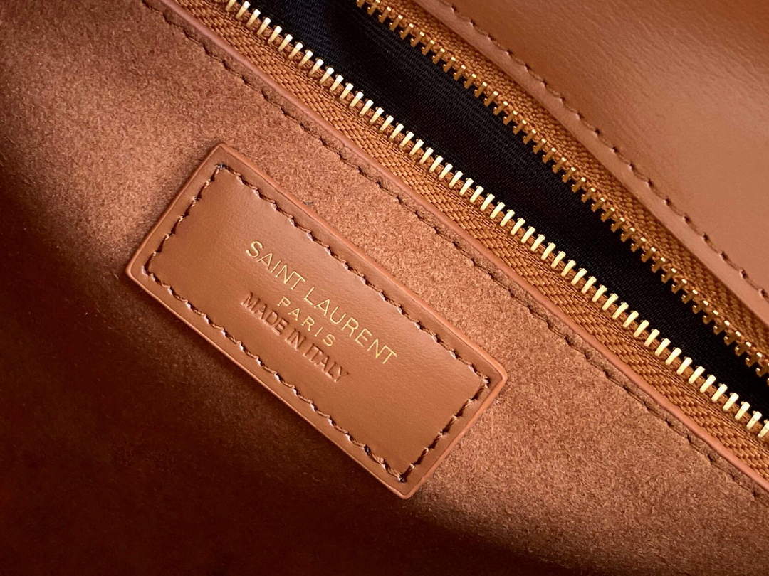 YSL 532750 Yves Saint Laurent Cassandra Monogram Clasp Bag In Micro Raffia And Box Leather Brown