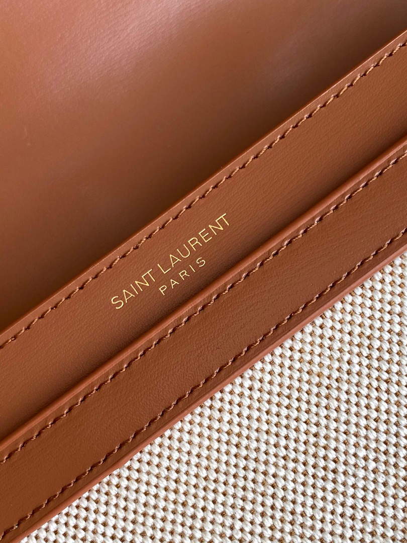 YSL 532750 Yves Saint Laurent Cassandra Monogram Clasp Bag In Micro Raffia And Box Leather Brown