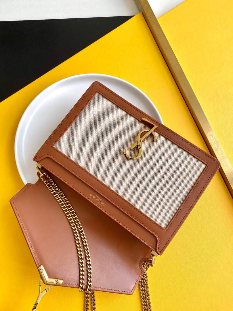 YSL 532750 Yves Saint Laurent Cassandra Monogram Clasp Bag In Micro Raffia And Box Leather Brown