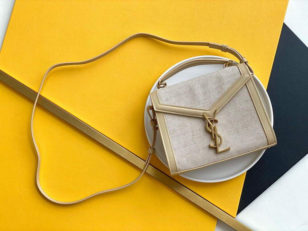 YSL 532753 Yves Saint Laurent Top Handle Cassandra Raffia Leather Bag Apricot