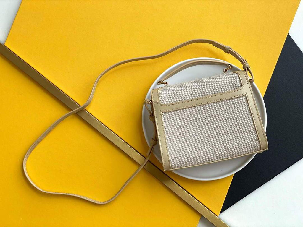 YSL 532753 Yves Saint Laurent Top Handle Cassandra Raffia Leather Bag Apricot