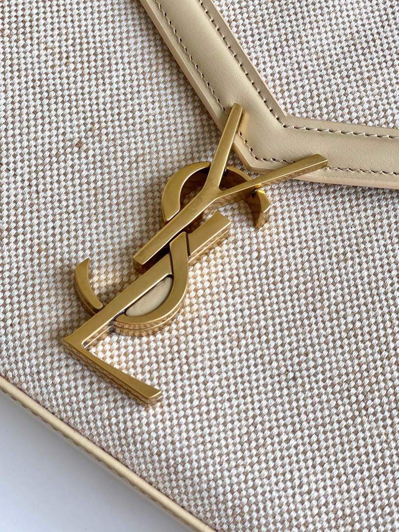 YSL 532753 Yves Saint Laurent Top Handle Cassandra Raffia Leather Bag Apricot
