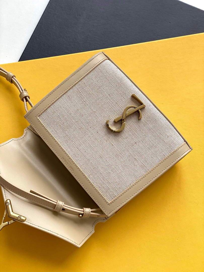 YSL 532753 Yves Saint Laurent Top Handle Cassandra Raffia Leather Bag Apricot