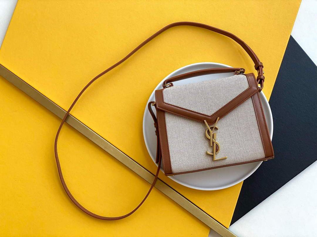YSL 532753 Yves Saint Laurent Top Handle Cassandra Raffia Leather Bag Brown