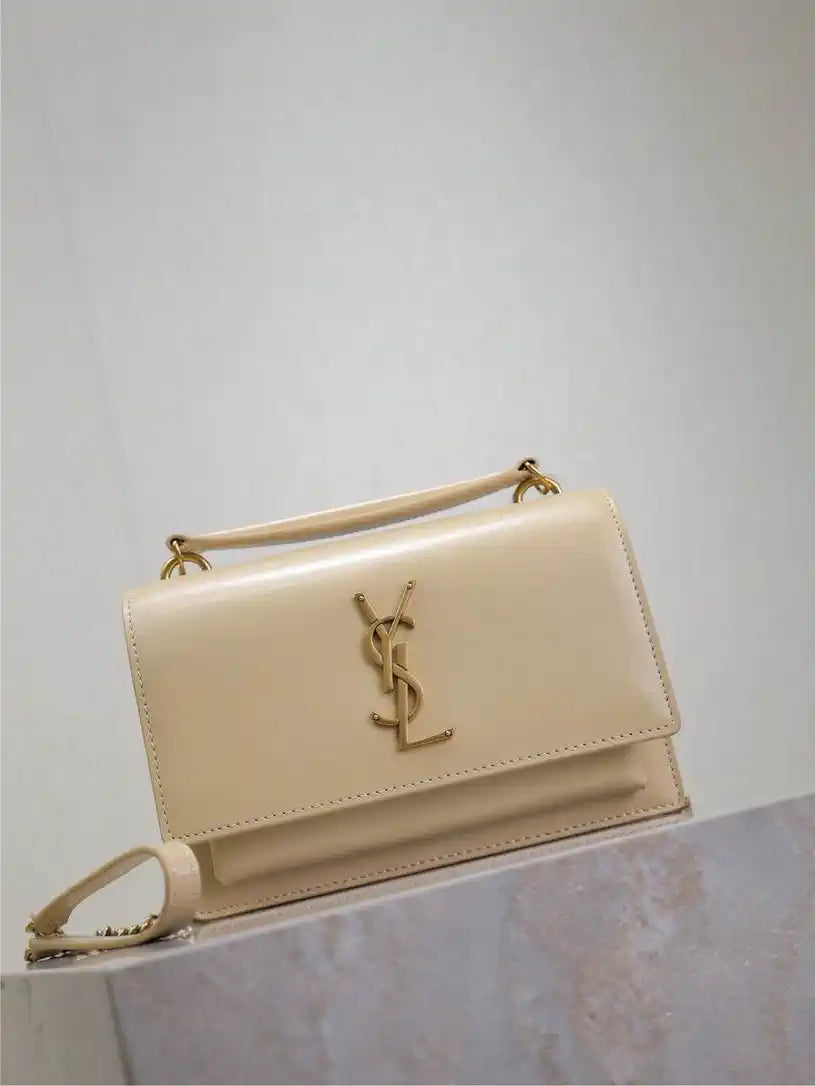 YSL 533026 Sunset chain wallet in smooth leather Apricot