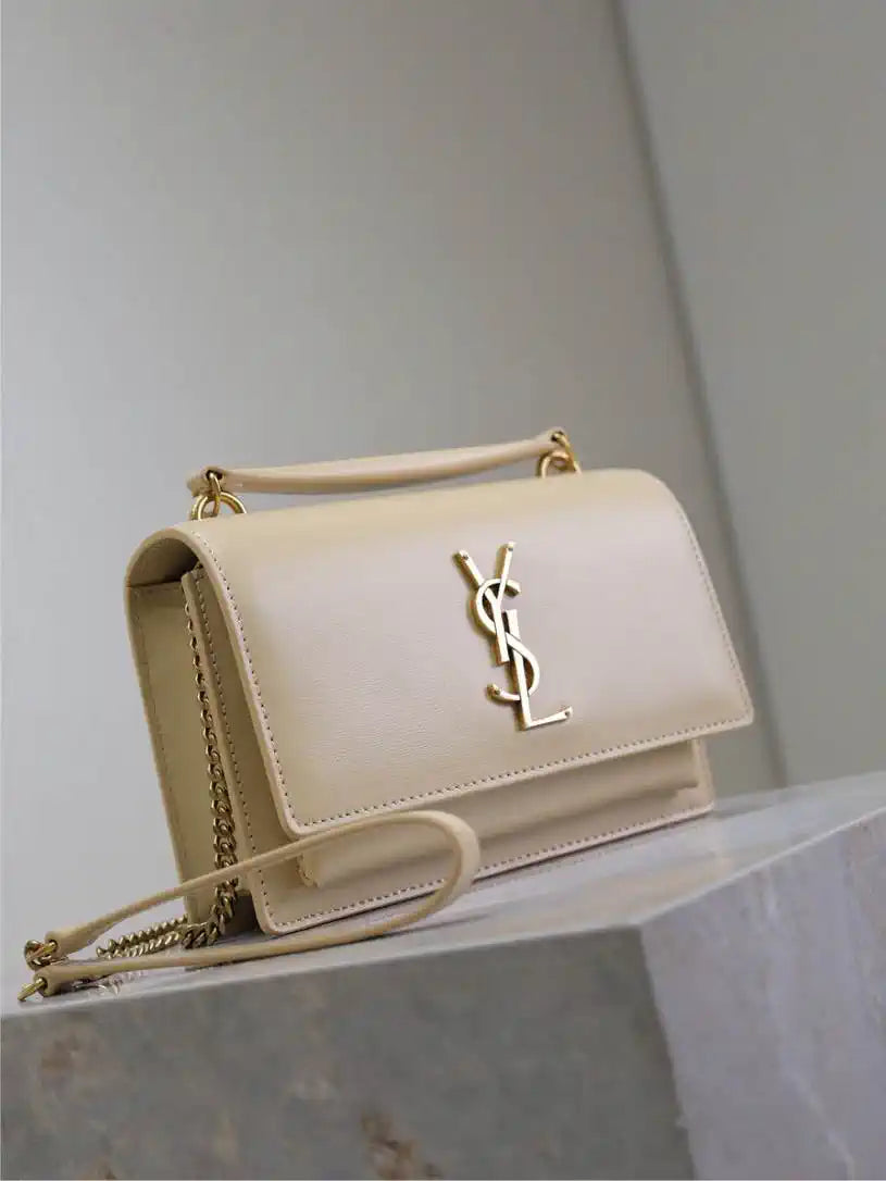 YSL 533026 Sunset chain wallet in smooth leather Apricot