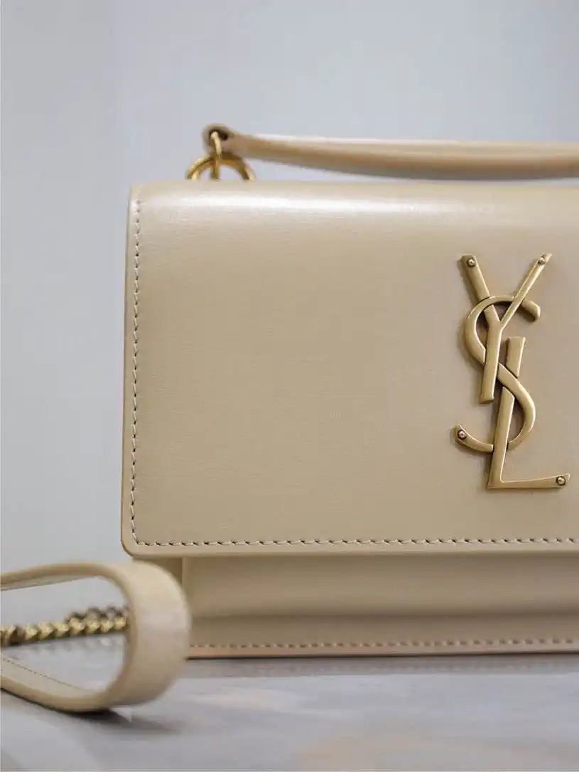 YSL 533026 Sunset chain wallet in smooth leather Apricot