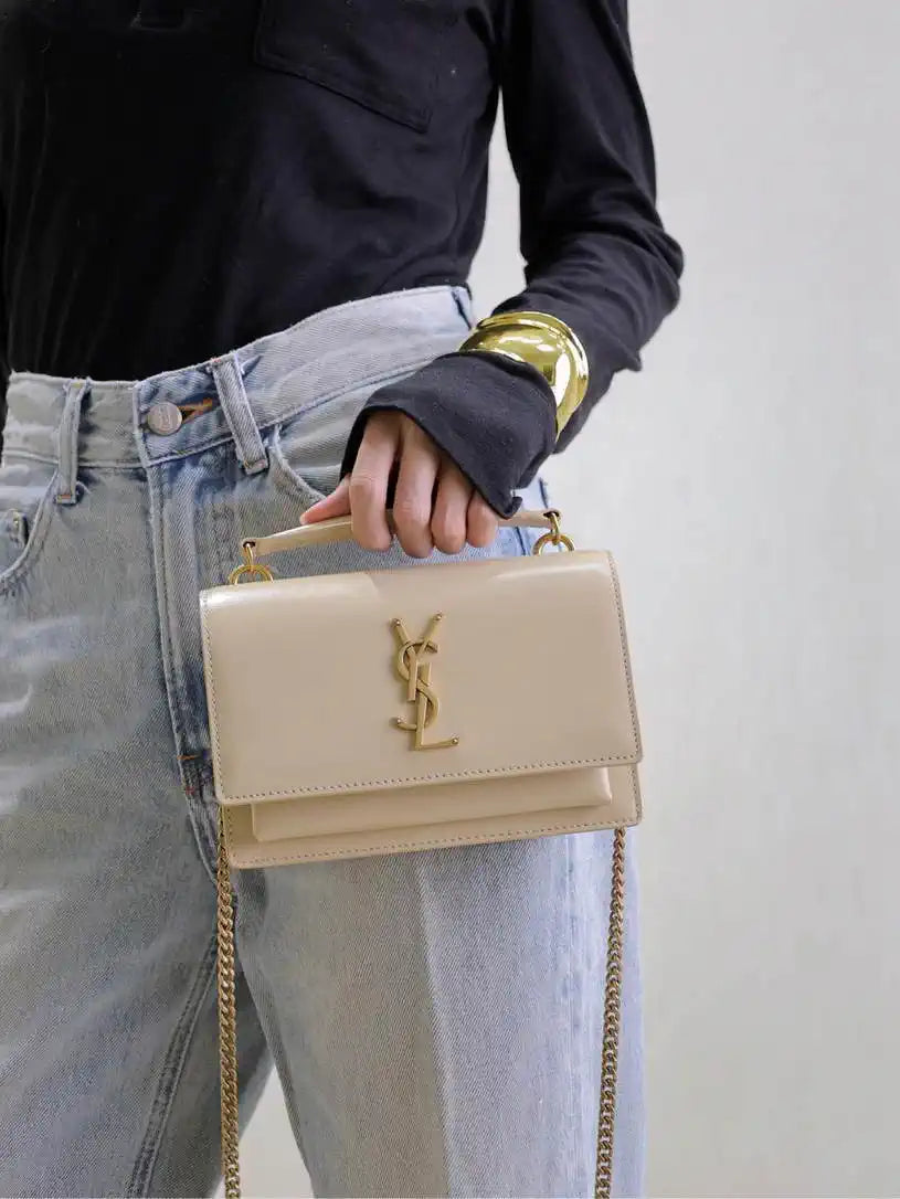 YSL 533026 Sunset chain wallet in smooth leather Apricot