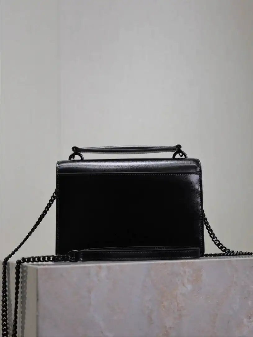 YSL 533026 Sunset chain wallet in smooth leather Black