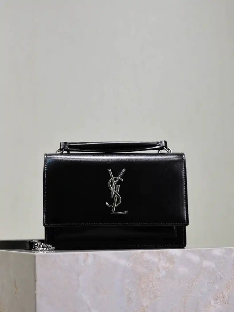 YSL 533026 Sunset chain wallet in smooth leather Black