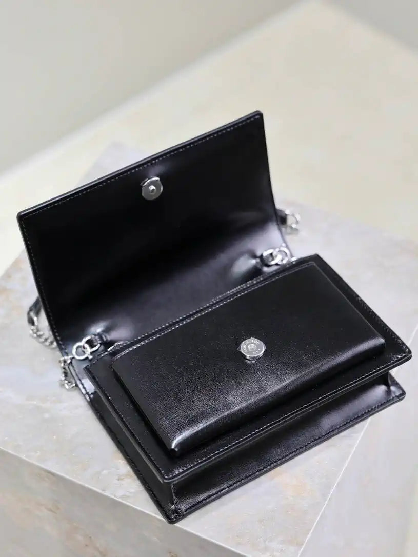 YSL 533026 Sunset chain wallet in smooth leather Black