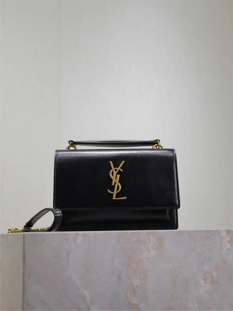 YSL 533026 Sunset chain wallet in smooth leather Black
