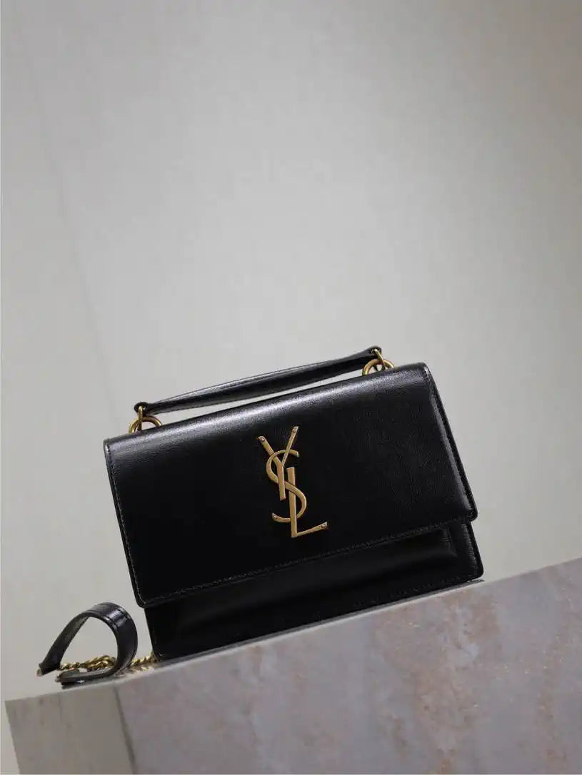 YSL 533026 Sunset chain wallet in smooth leather Black