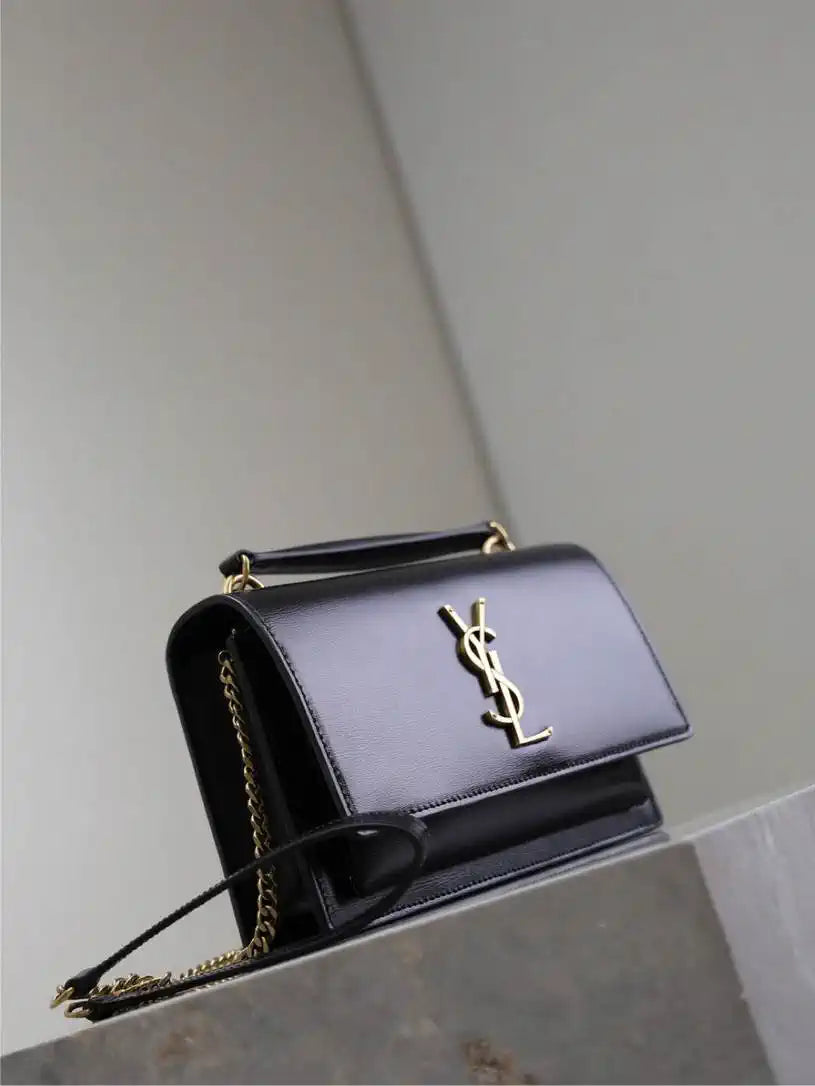 YSL 533026 Sunset chain wallet in smooth leather Black