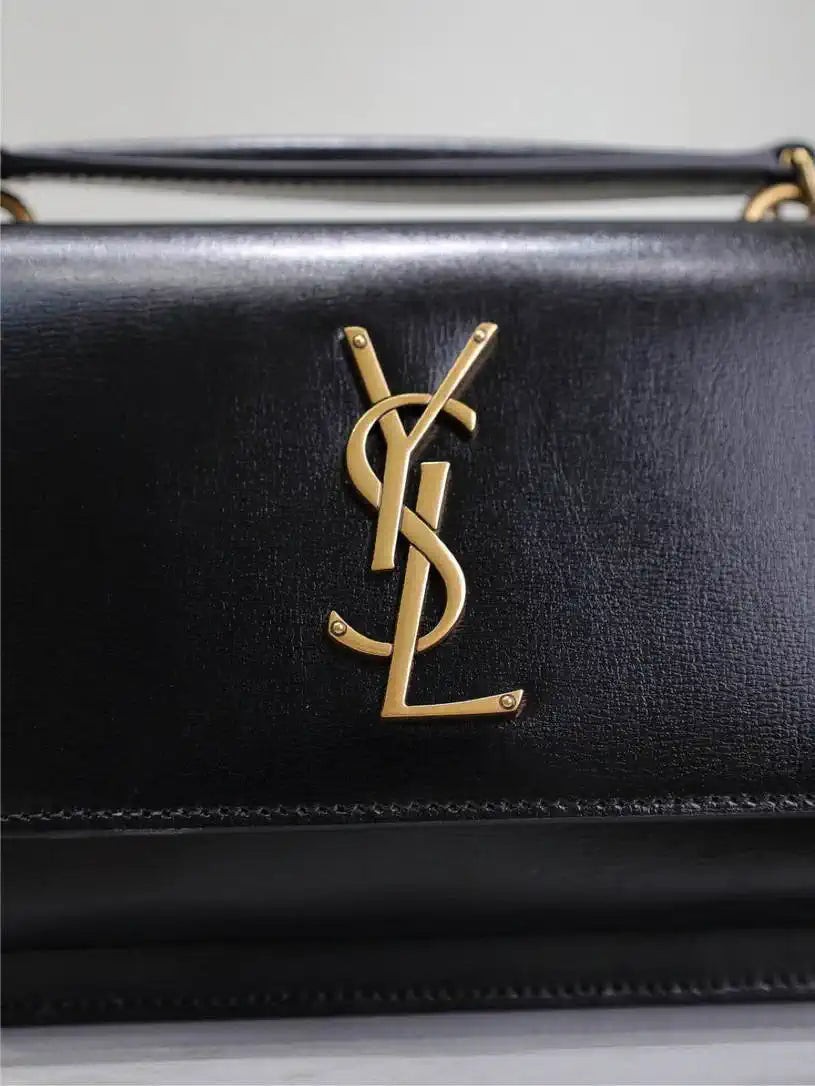 YSL 533026 Sunset chain wallet in smooth leather Black