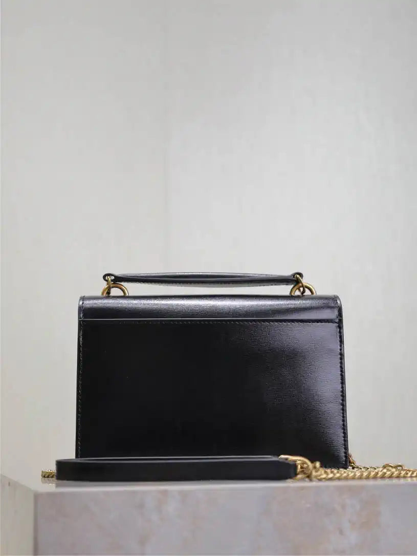 YSL 533026 Sunset chain wallet in smooth leather Black
