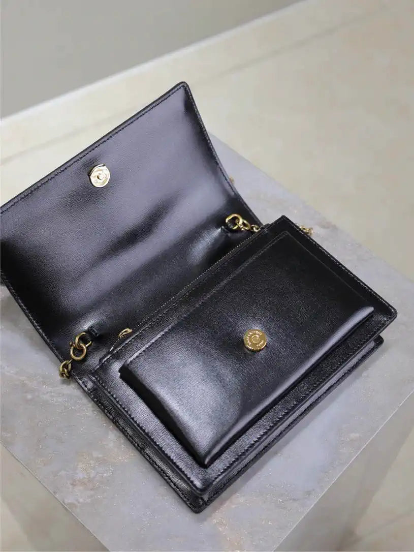 YSL 533026 Sunset chain wallet in smooth leather Black