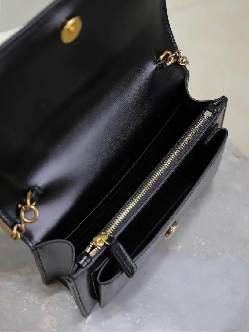 YSL 533026 Sunset chain wallet in smooth leather Black