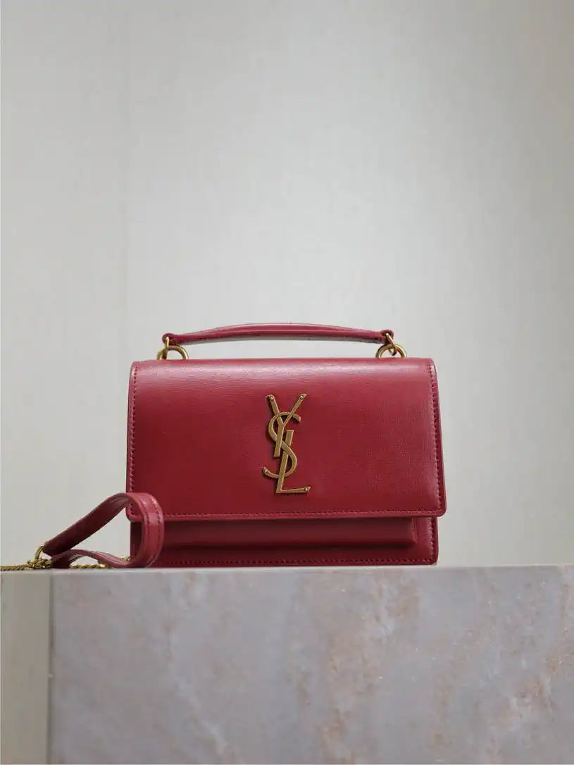 YSL 533026 Sunset chain wallet in smooth leather Red