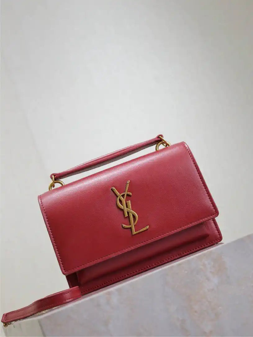 YSL 533026 Sunset chain wallet in smooth leather Red