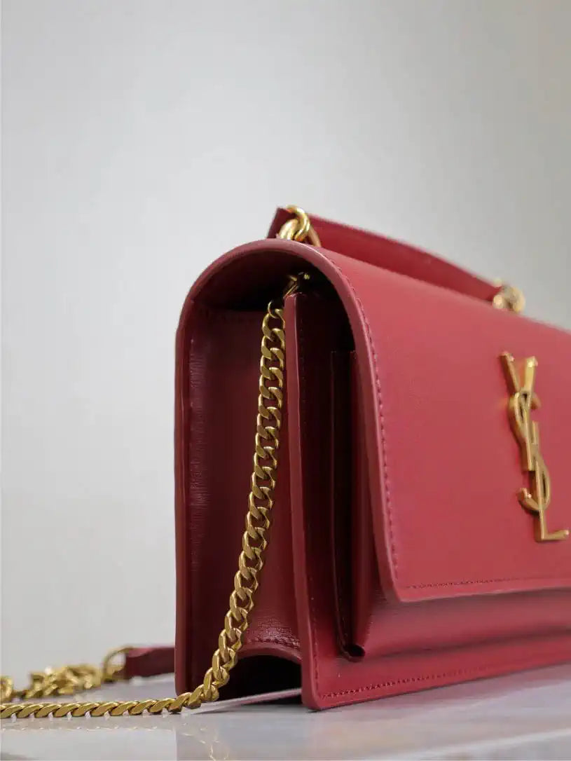 YSL 533026 Sunset chain wallet in smooth leather Red