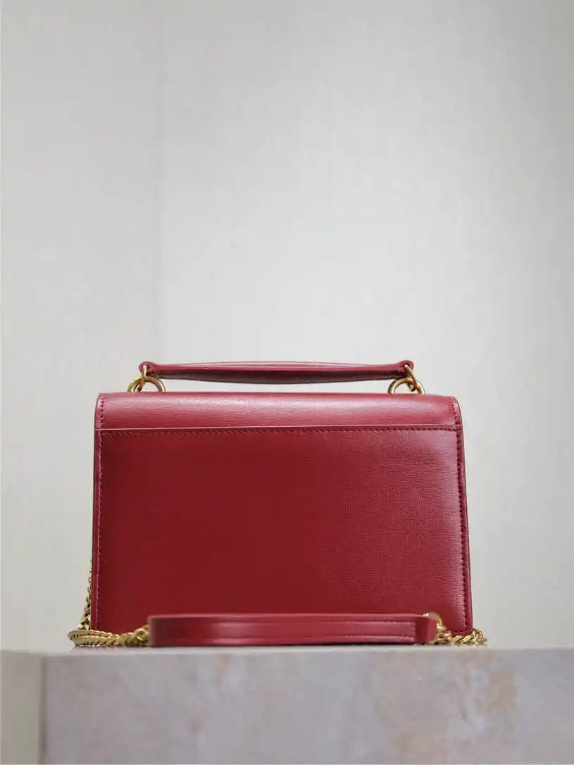YSL 533026 Sunset chain wallet in smooth leather Red