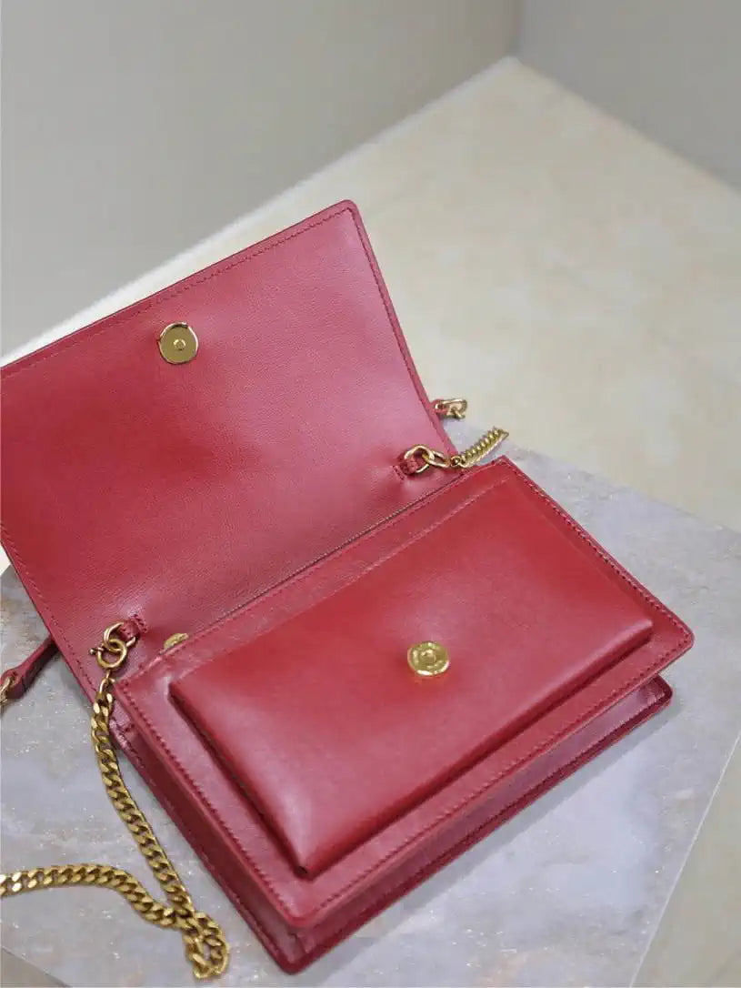 YSL 533026 Sunset chain wallet in smooth leather Red
